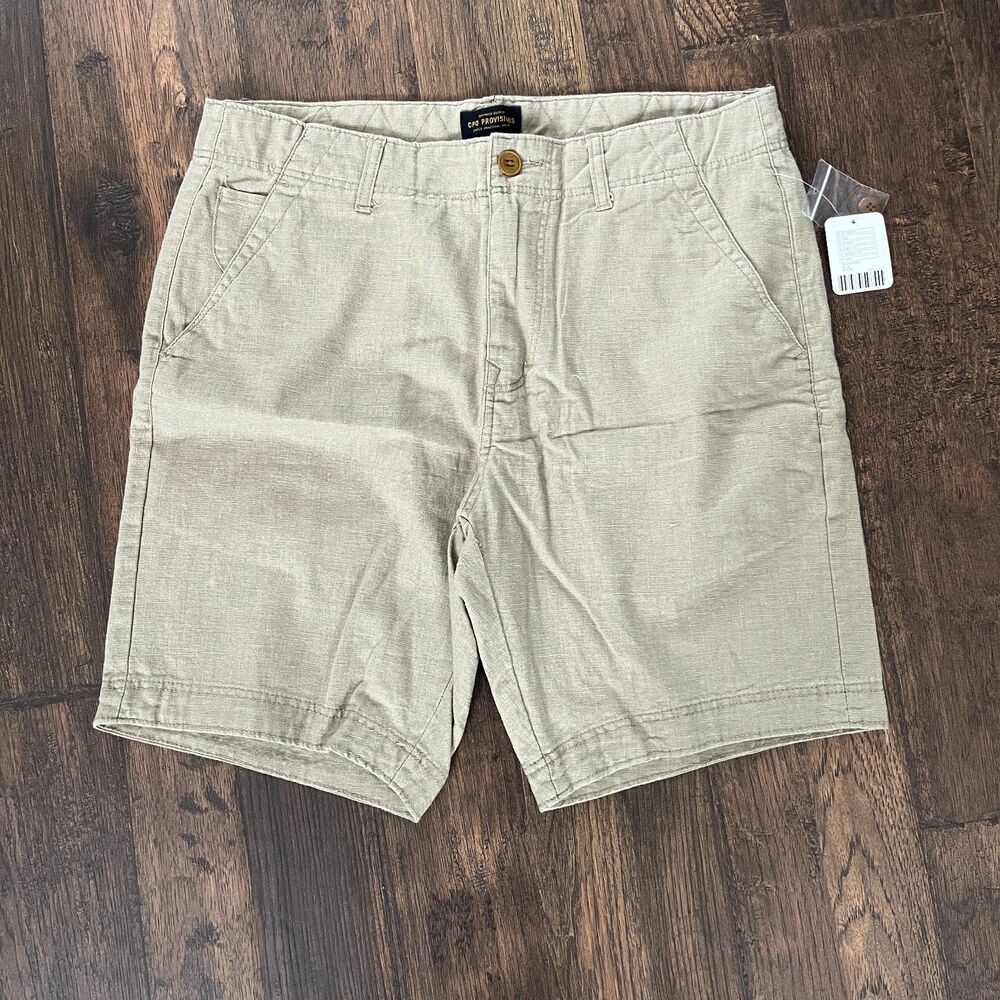 NWT CPO Provisions Chino Shorts Mens Size 30W Beige Flat Front Casual Linen